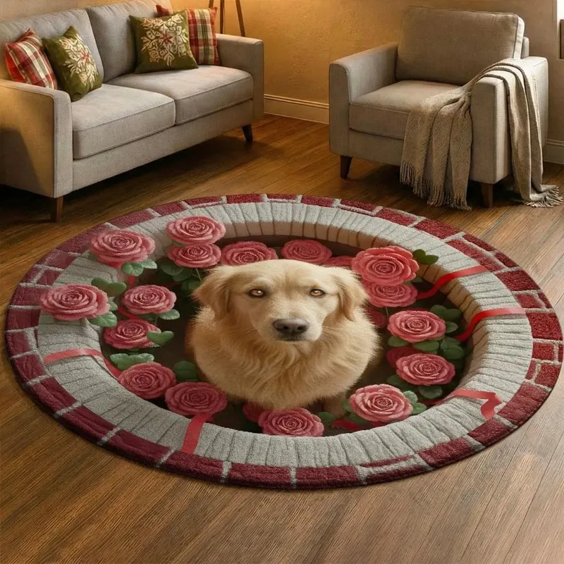 Visual Hole Valentine's Day Carpet Checkered Golden Retriever Rabbit Decorative Door Mat Entrance Living Room Bedroom Rug