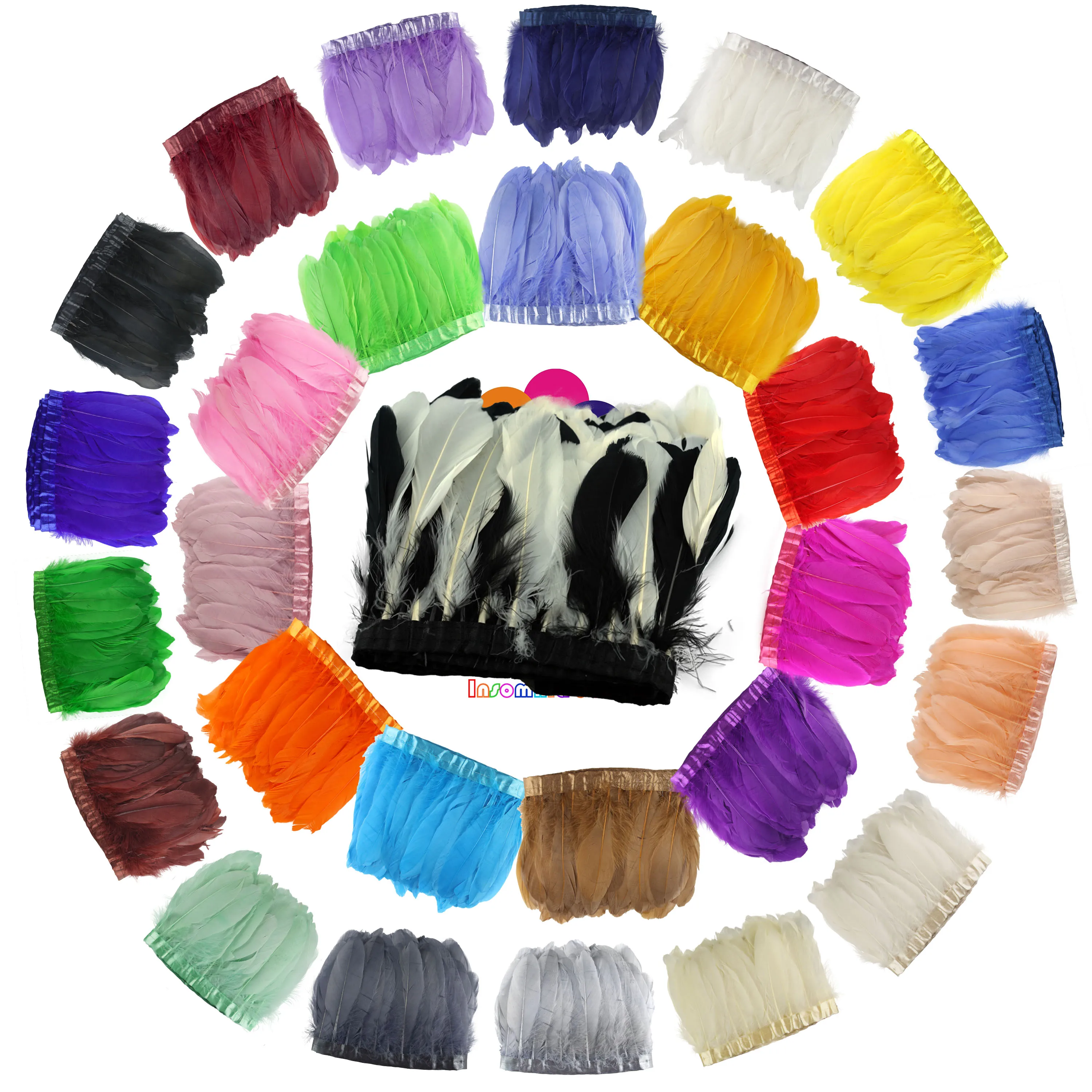 

2m/Pack 15-20cm Goose Feather Plume Trim with Fabric Edge Multicolor Assortment Bulk Craft Supplies DIY Decor Wedding & Costume