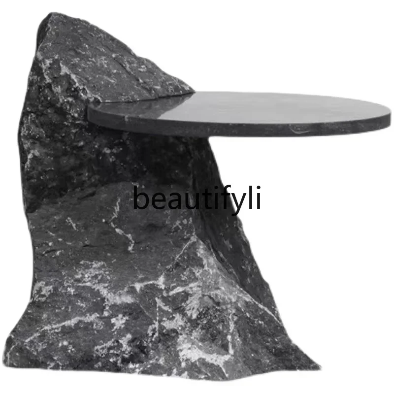 

Modern light luxury creative wabi sabi wind imitation rock round coffee table