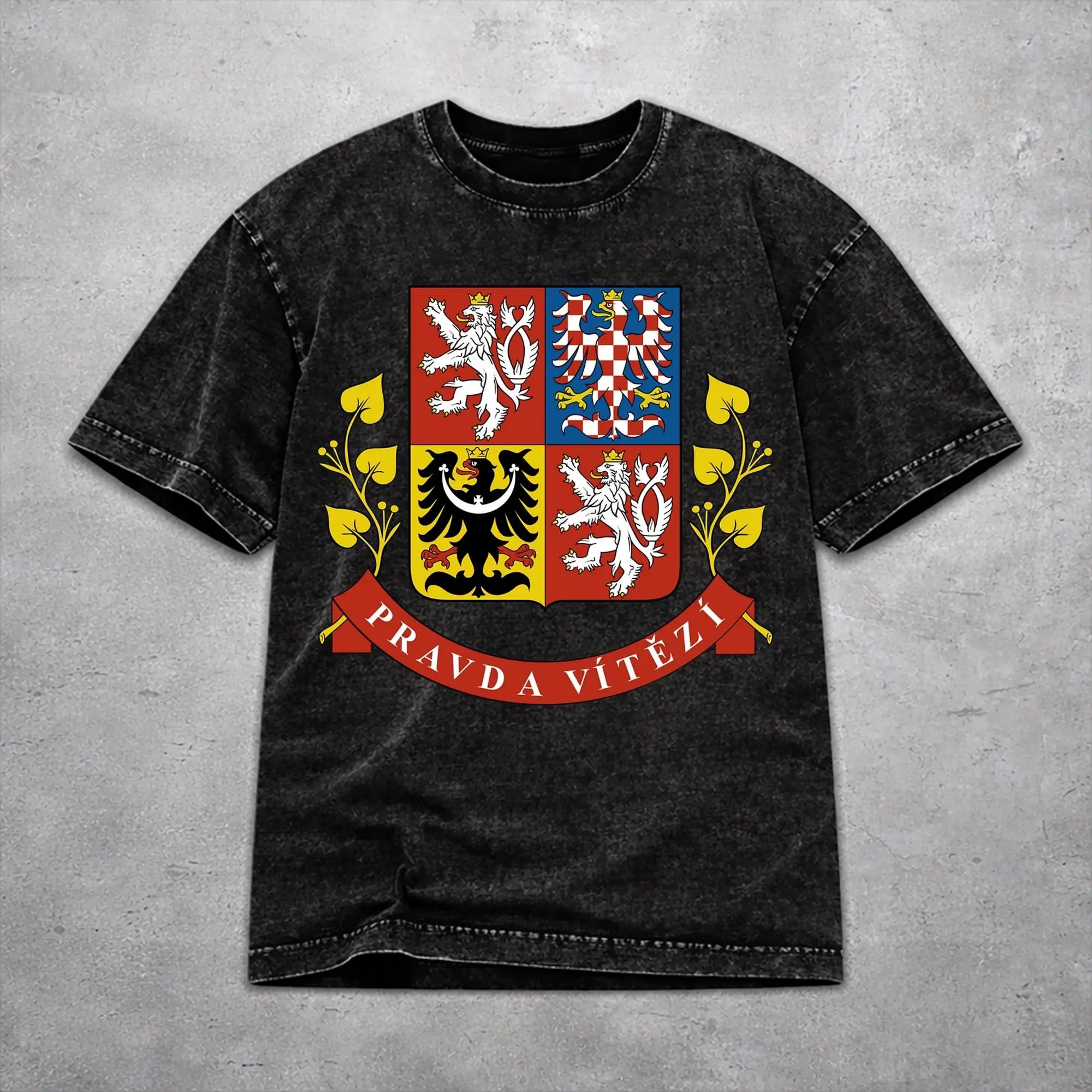Women Men Czech Republic Coat of Arms T Shirt Graphic Printed Vintage Washed  Fashion T-Shirts