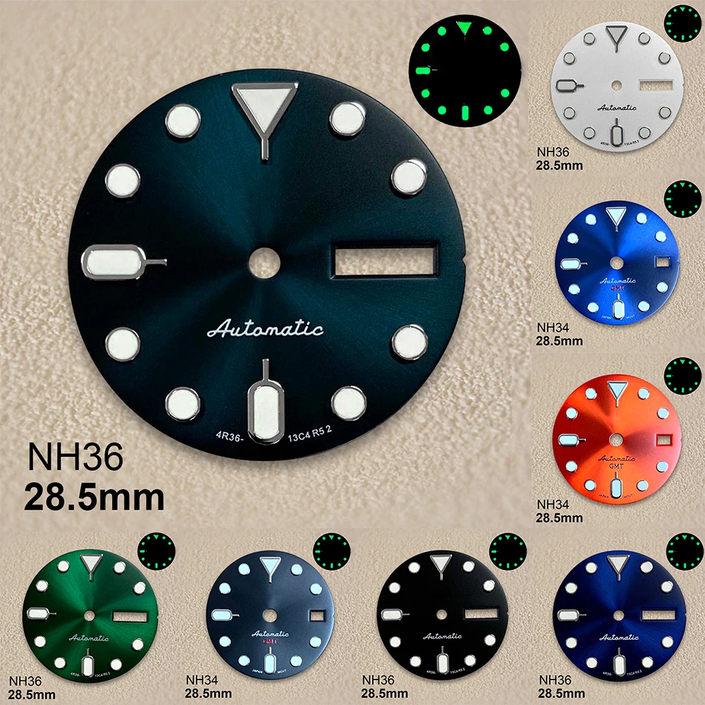 

28.5mm S5 Logo SKX007 Dial Fit NH36/4R36 Movement Green Luminous High-Quality Dual Calendar Dial Watch Modification Accessories