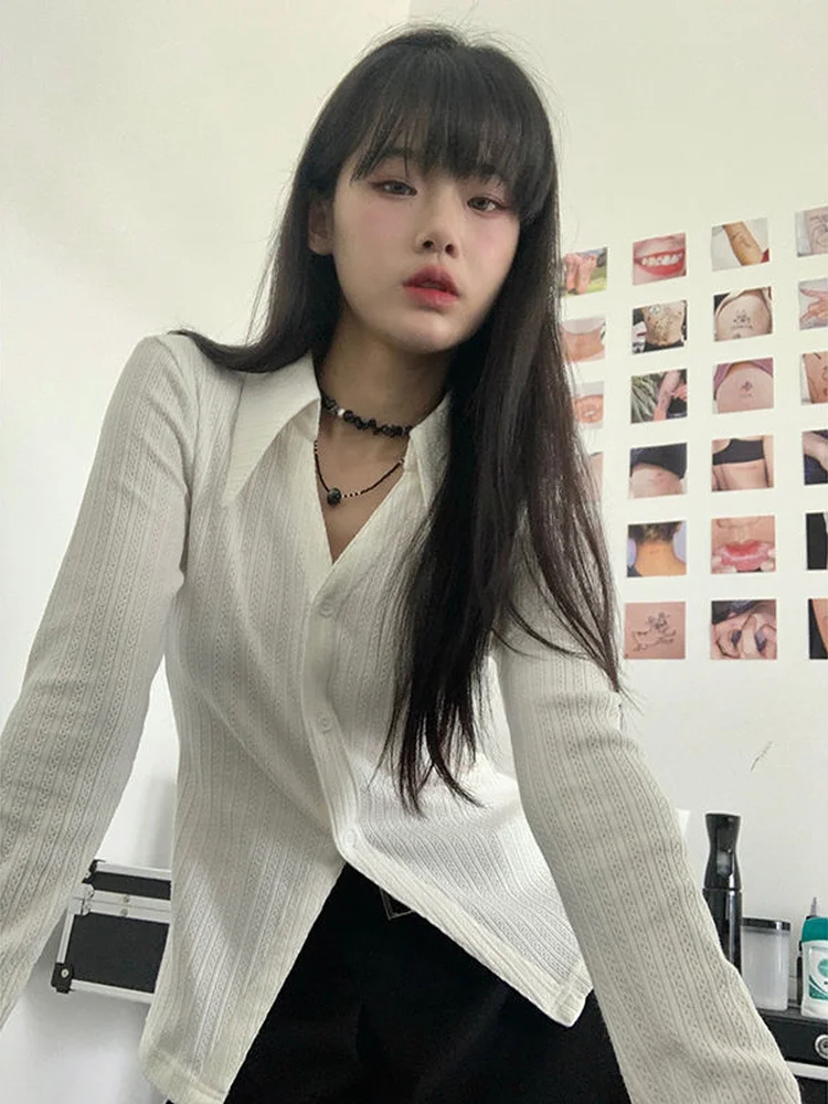 

Y2k Fashion Long Sleeve Shirt Women Japanese Harajuku Asymmetrical Tops Ladies Korean Solid Casual Blusas Femme