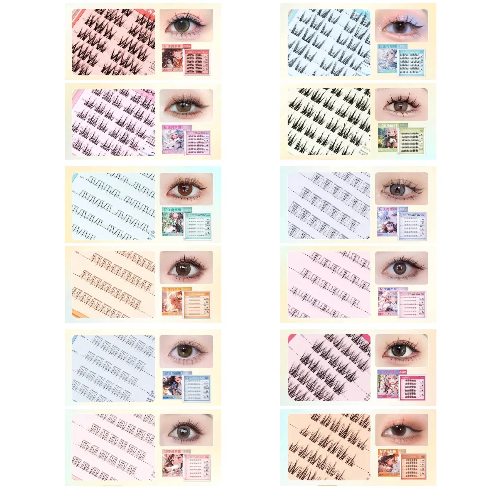 Flauschige DIY selbstklebende Wimperncluster Wispy Manga Kleberfreie gefälschte Wimpern Individuelle Verlängerungskleber Falsche Wimpern Lady
