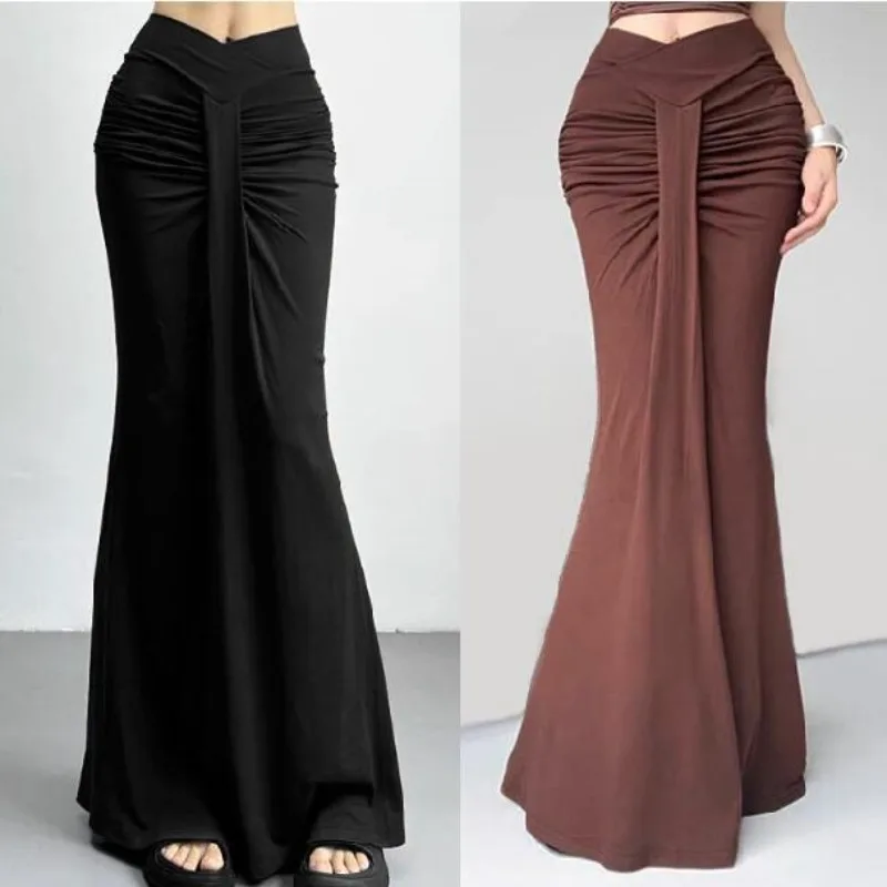 

Pencil Skirt Fishtail Skirt Women's Fall/Winter Asymmetrical Pleated High-Waisted Fitted Long Length New Comfortable Minimalist