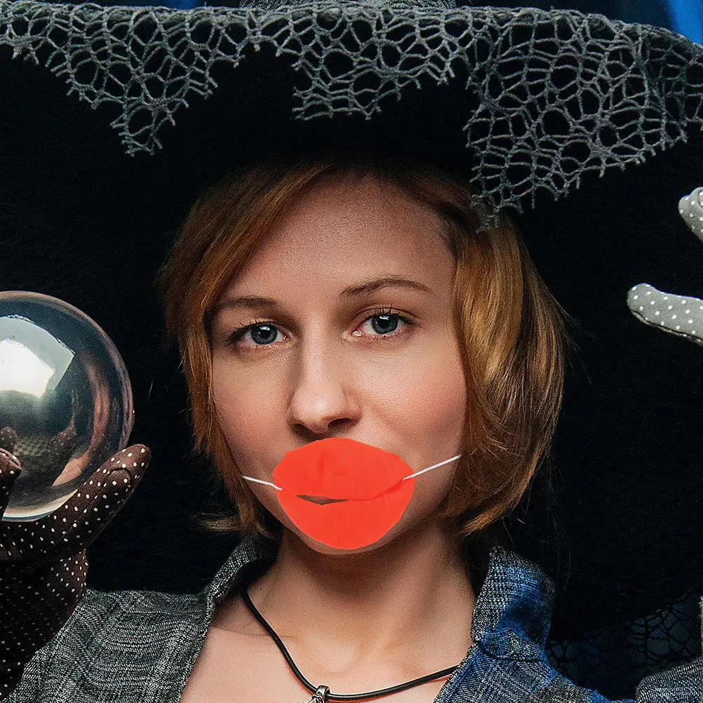 Adereços de cosplay de lábios vermelhos grossos, 6 peças, boca grande exagerada para festa, festival, decorações humorísticas, lábios vermelhos de plástico