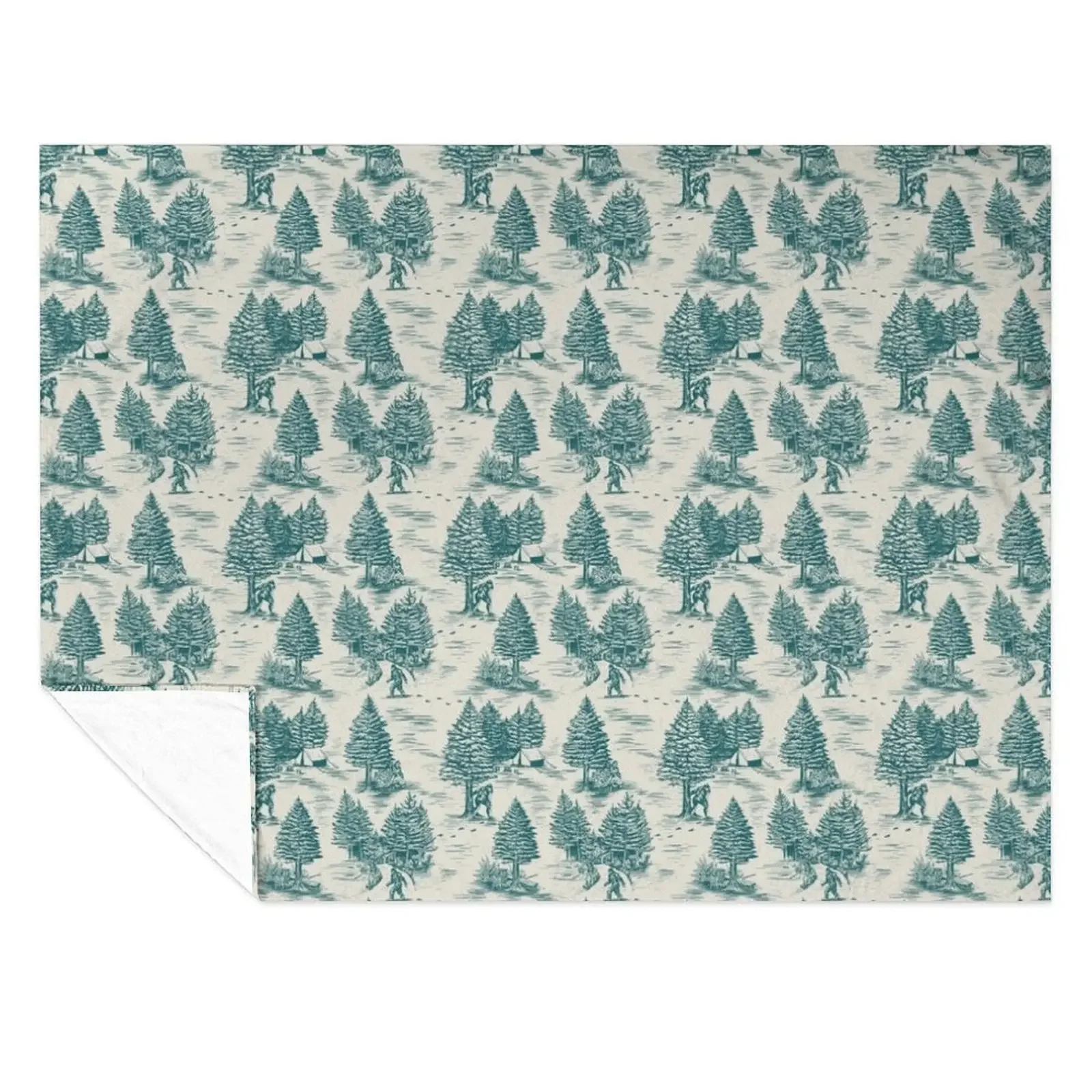 

Bigfoot / Sasquatch Toile de Jouy in Teal Throw Blanket Thermals For Travel christmas decoration funny gift Softest Blankets