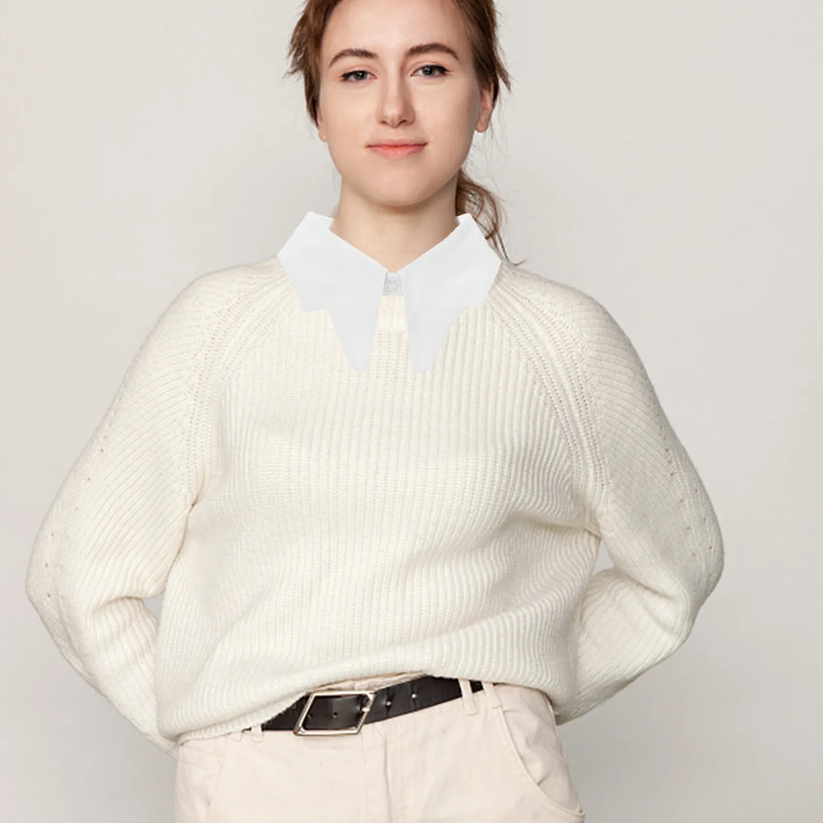 Cuello Falso de Algodón con Diseño de Pétalos para Mujer, Cuello Desmontable Blanco para Blusa, Inserto de Cuello de Camisa, Elegante, Versátil y Transpirable para Usar en Capas