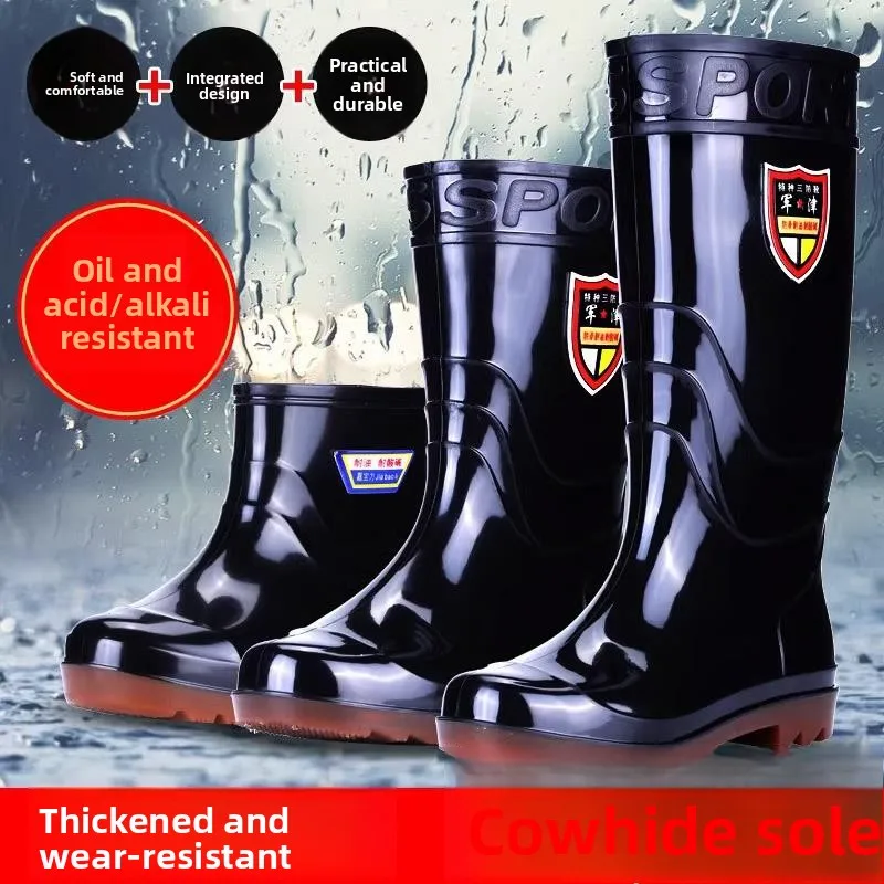 

Men's High-Tube Rain Boots Thiened Cotton Anti-Wear Waterproof Non-Slip Work Site Rubber oes Warm Long Tube Rain Boots