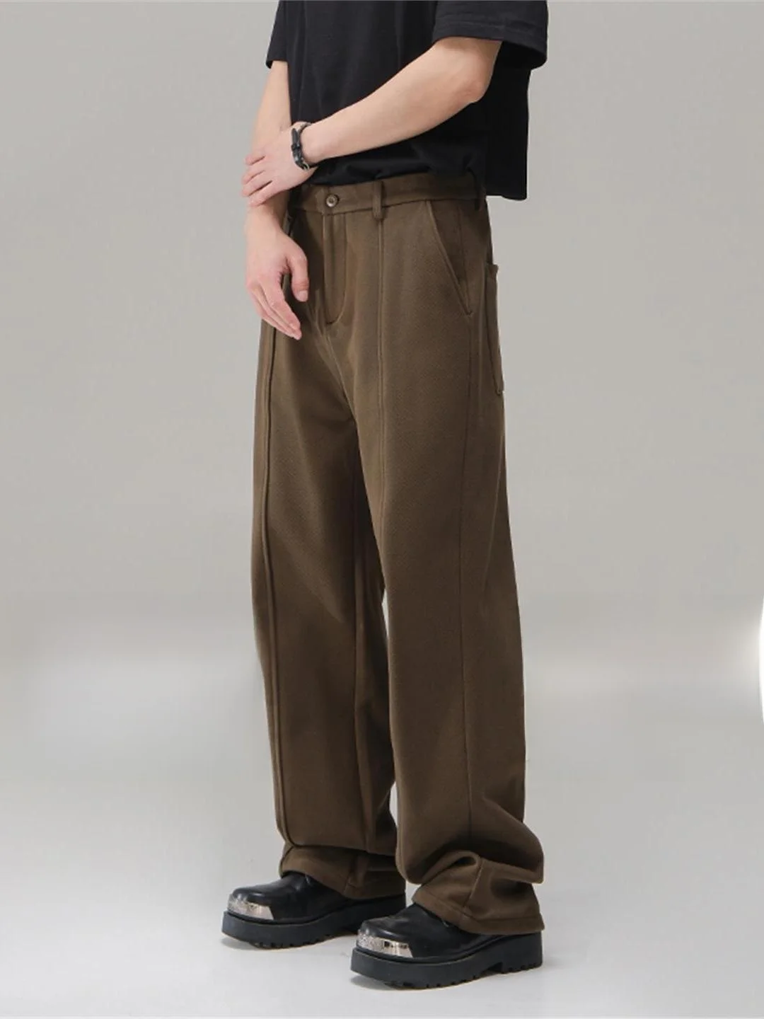 

Ретро-американские однотонные шерстяные брюки с широкими штанинами для мужчин и женщин, осенне-зимние, новые, свободные, универсальные, модные