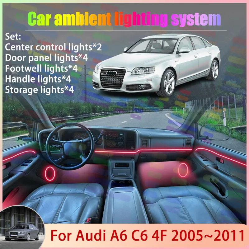 

Для Audi A6 C6 4F 2005 ~ 2011 2006 2007 2008 2009 2/18 в 1 автомобильная атмосферная лампа RGB абажур ансамбль стример атмосферный набор