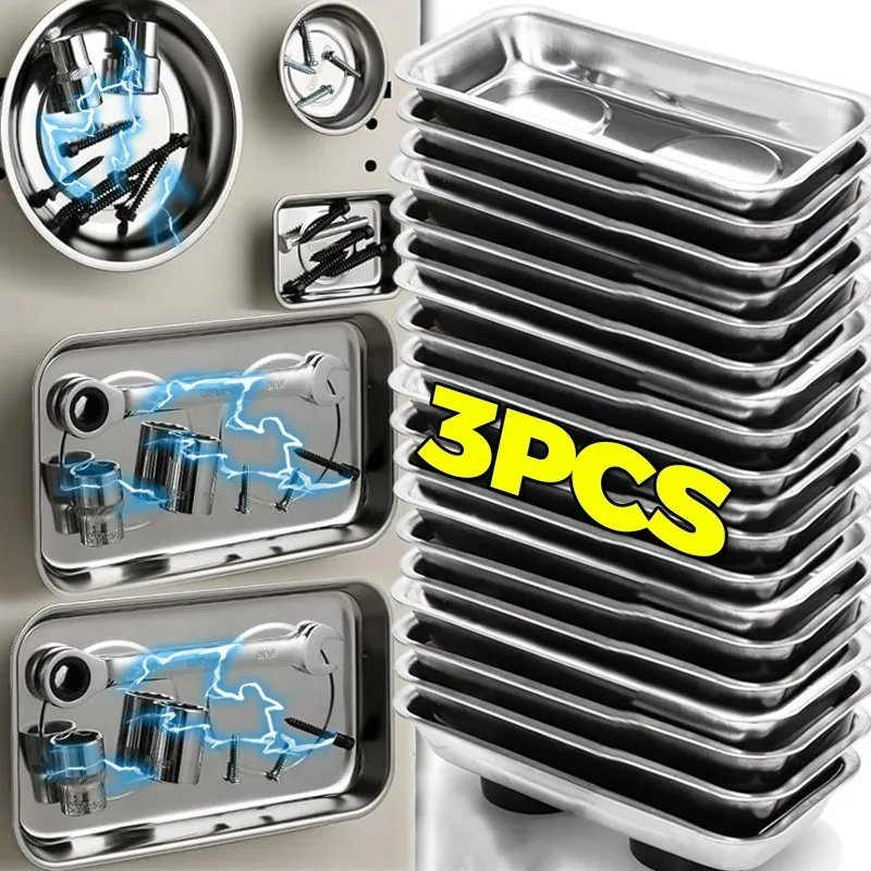 Bandejas magnéticas de piezas de acero inoxidable, tornillos cuadrados redondos, bandeja de almacenamiento de tuercas, piezas de Metal portátiles, soporte de bandejas a prueba de pérdidas