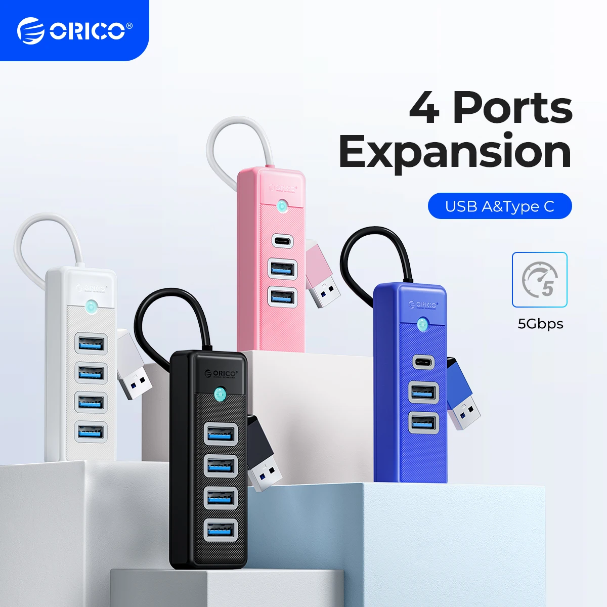 

ORICO USB 3.0 Type C Hub 5Gbps High Speed OTG Adapter 4 Port Multi Splitter Expander for PC Computer Accessories Macbook Pro