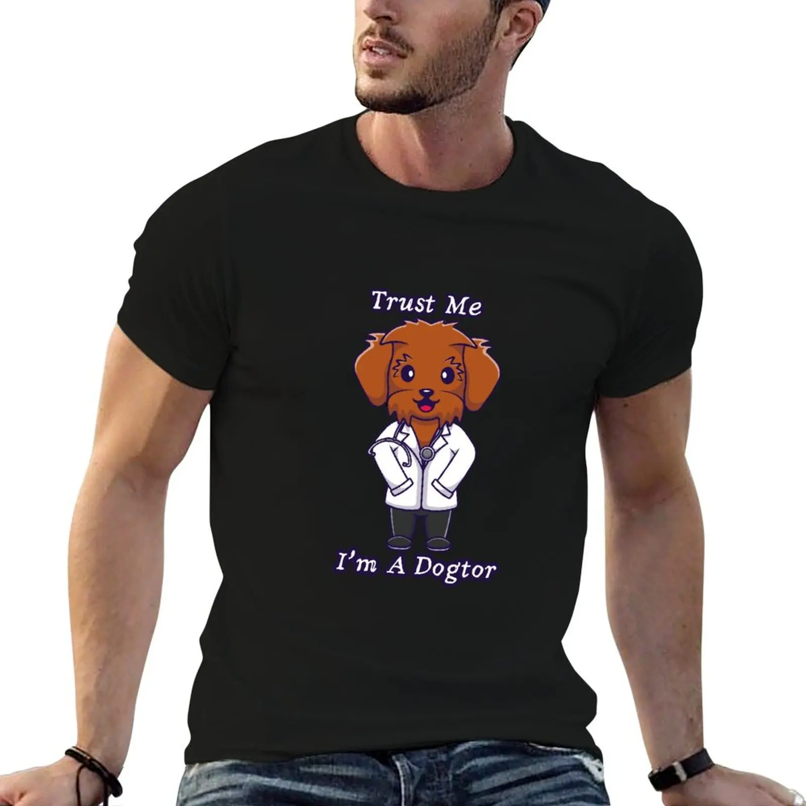 Cute Maltipoo Dog Dogtor Cartoon T-Shirt Breathable Basic Cotton T-Shirt