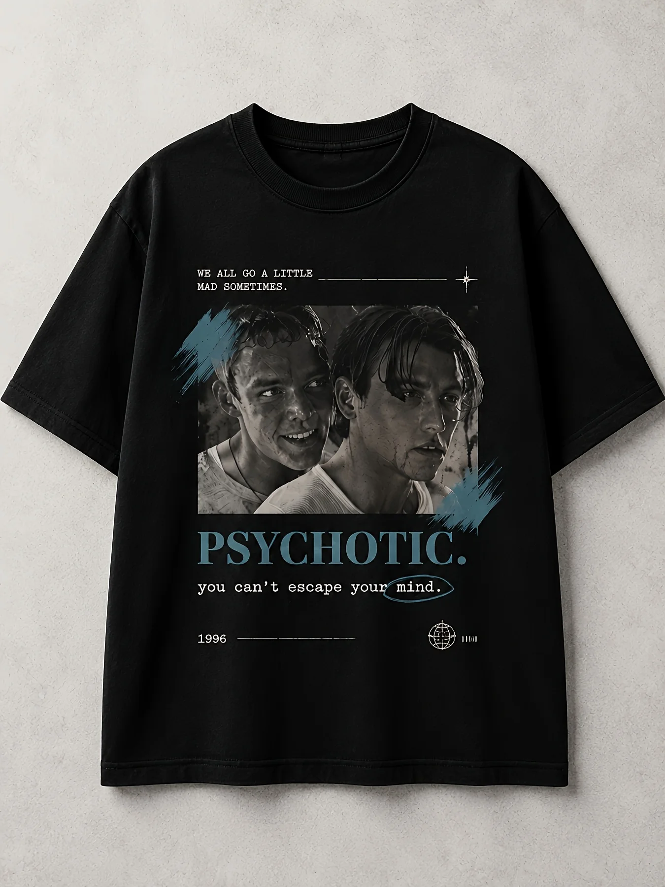 Mens Womens Halloween Horror Duo Blue Portrait T Shirt Masked Serial Killer Slasher Movie Festive Presents for Night Club