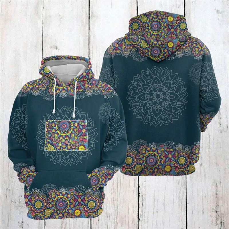 Retro 3D Printed Mandala Graphic Hoodies US States Pattern Men Women Casual Ethnic Style Sweatshirt Fall Fashion Y2k Hoodies