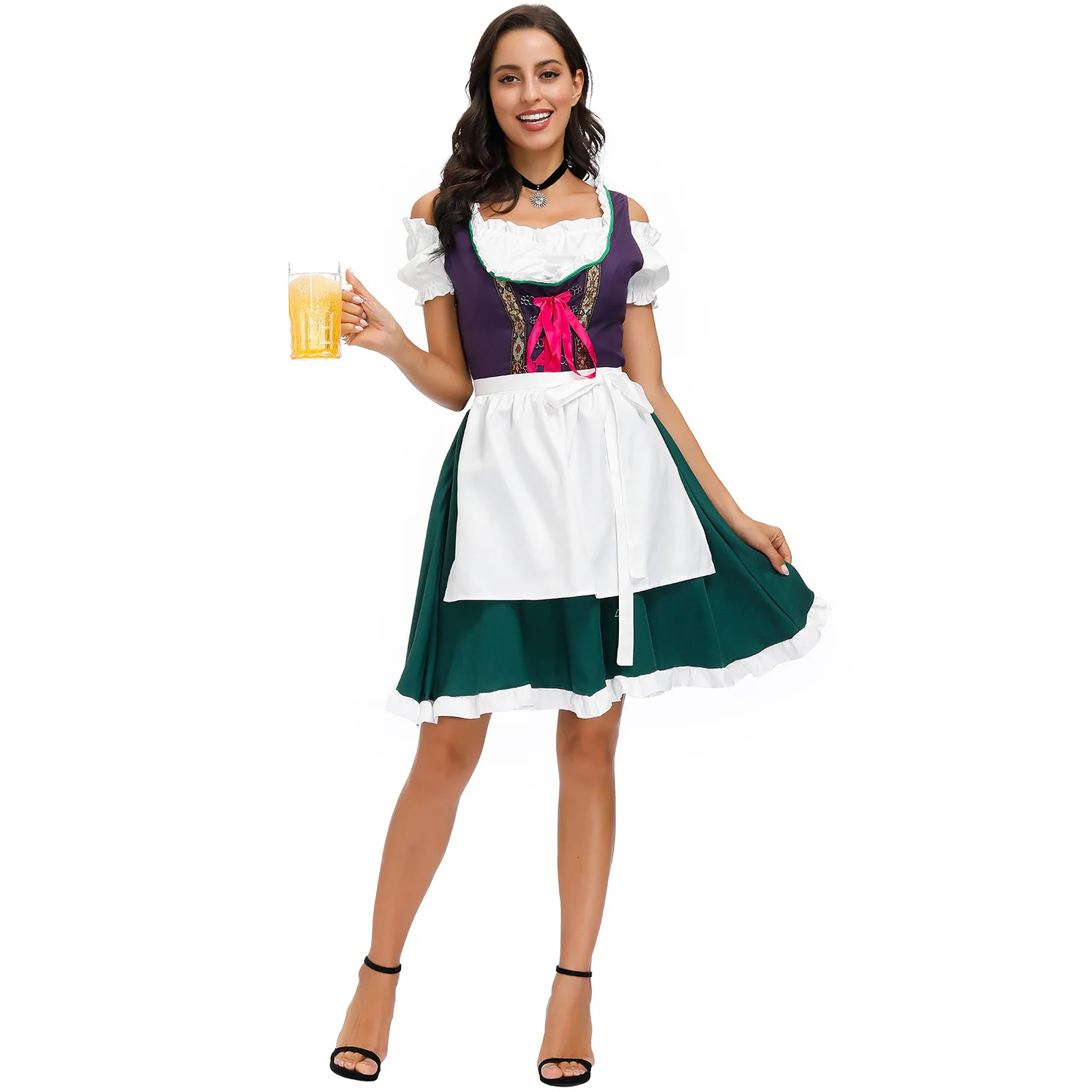 White Top And Apron Dirndl Oktoberfest Costume Traditional Festival Parade Tavern Waitress Outfit Maid Cosplay Party Fancy Dress