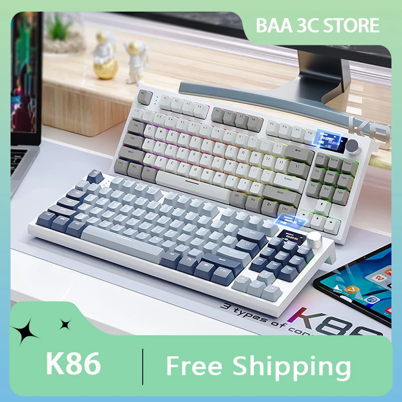 

Attack Shark K86 Mechanical Keyboard Tri-mode Bluetooth Wireless RGB Hot Swap Multimedia Metal Knob TFT Screen Gaming Keyboard