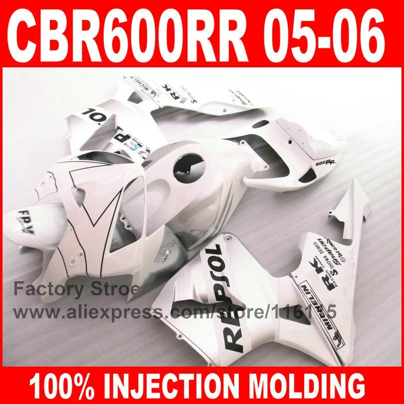 Custom  100% ing parts for HONDA 2005 2006 CBR 600RR 05 06 CBR600RR fairings white repsol fairing kits