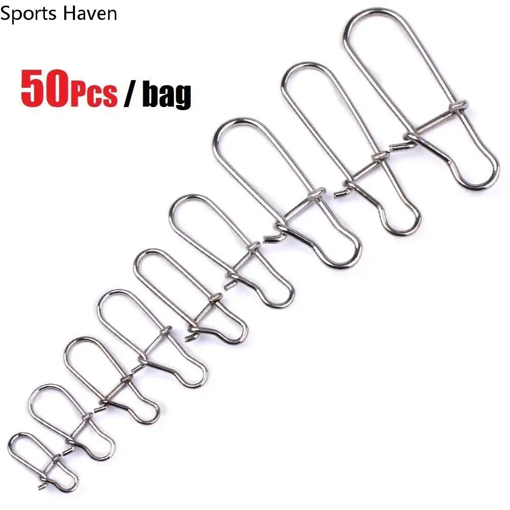 

50 PCS Stainless Steel Swivel Lure Connector #000-#5 Safety Lock Snap Connector For Lures Fishing Tackle