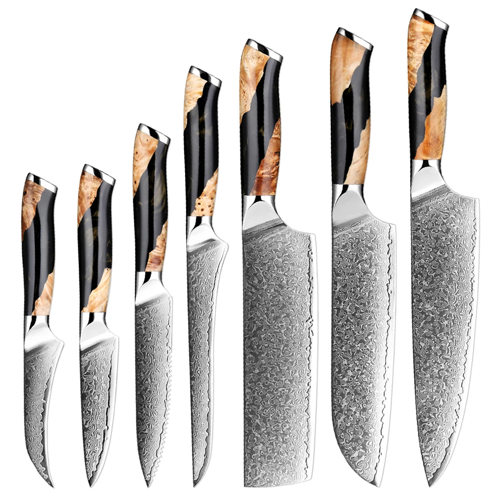 Damascus Steel Kitchen Knife Razor Sharp Chef Knife Professional Cleaver Santoku Boning Fruit Knife Resin Handle Steak Knife