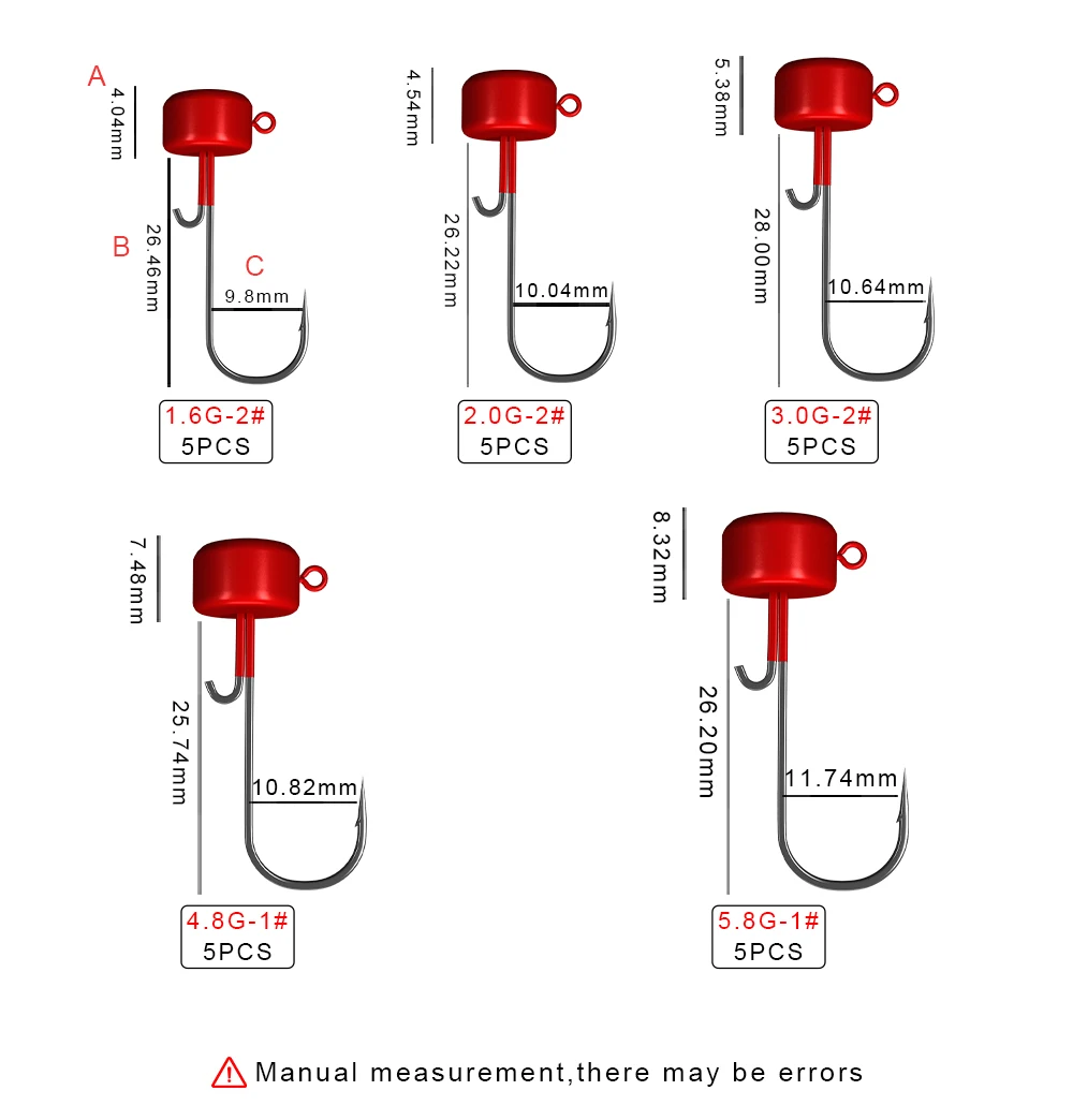 FTK Angelhaken 5 Stück 1,6g 2g 3g 4,8g 5,8g Ned Rig Jig Pilz-Jigköpfe Haken Weiche Wurmköder Haken für Barsch Forelle Hecht – Detail 9