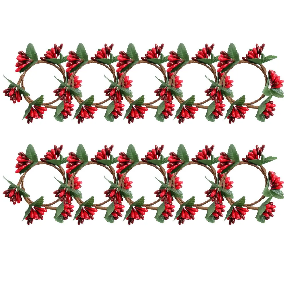 10Pcs Berried Rings Christmas Wreath Decor Artificial Red Berry Ornament Door Wall Hanging Home Party Xmas