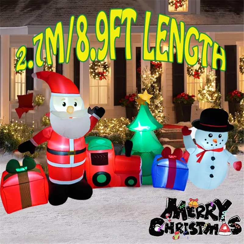 2.7M/8.9FT Christmas Decor Inflatable Model Santa Snowman Built-in LED Lights Xmas Party Indoor Outdoor Garden Props Ornament