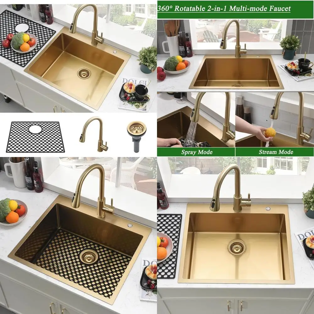 

Stainless Steel 25 Inch Deep Single Kitchen Sink with Faucet for Laundry Room, 16 Gauge, 12 Inch Depth