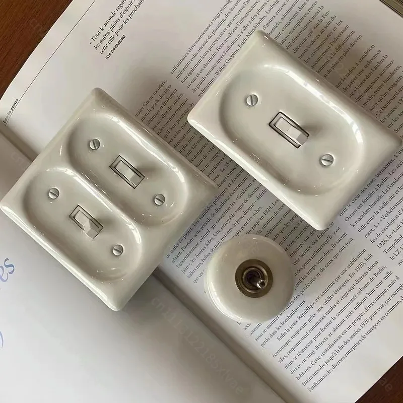 American Retro White Ceramic Wall Socket, 120 Type Double Opening Lever Switch, Single Dual Control