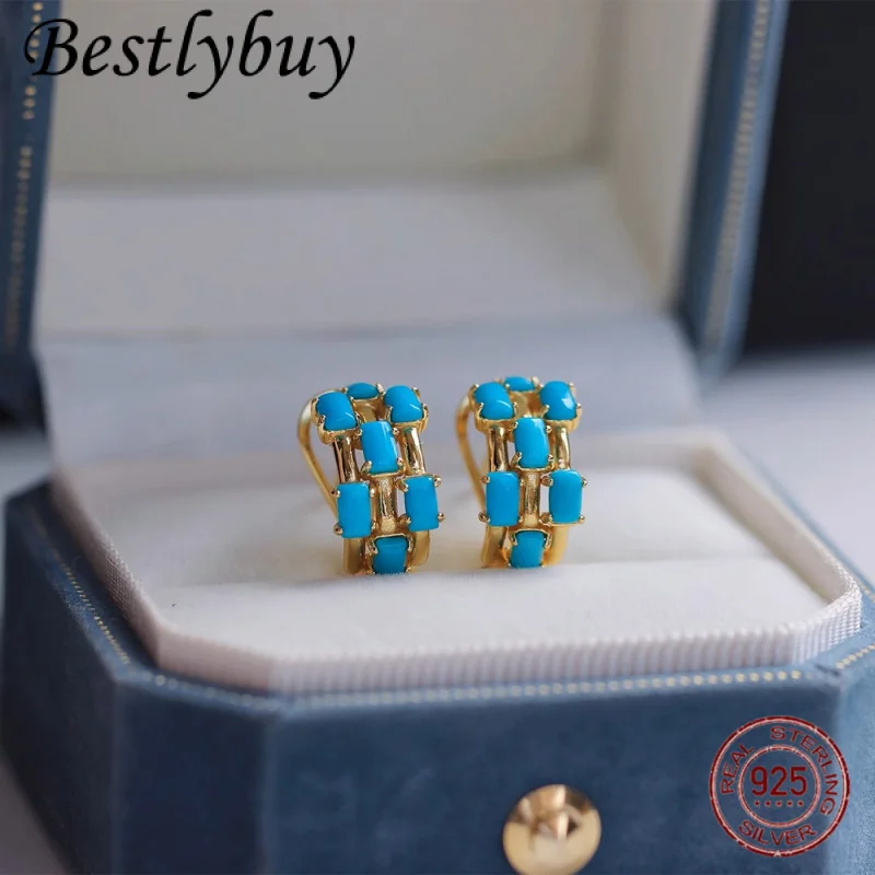 

Модные роскошные серьги с бирюзой из чистого серебра 925 пробы с позолотой, оригинальный дизайн, натуральные драгоценные камни, французские элитные ювелирные изделия