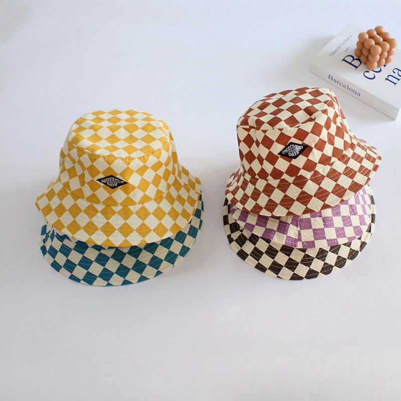 

Checkered Pattern Children's Bucket Hat Cute Plaid Baby Boys and Girls Sun Hat Soft Children's Fisherman Panama Hat