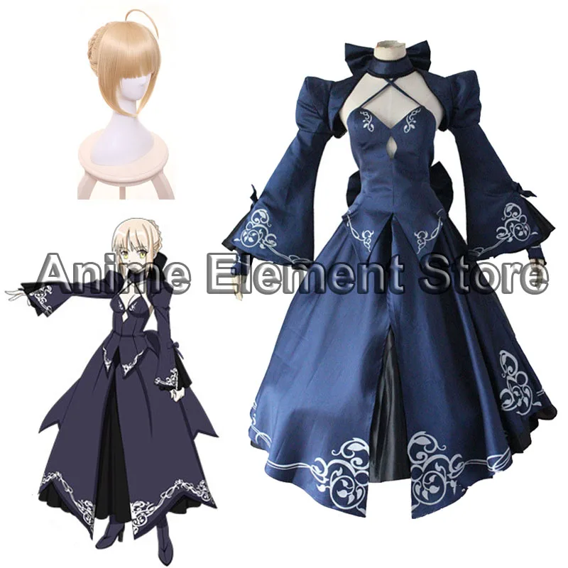 Fate Stay Night Saber Alter Arturia Pendragon Cosplay Costume Women Anime FGO Zero Fate Black Bride Gothic Lolita Dress