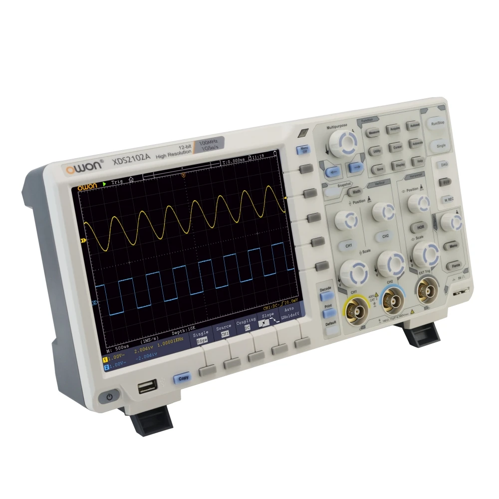 OWON XDS2102A Osiloscopio Digital Oscilloscope 1GS/s 100MHz 2CH 20 Mpts Record Length 12 bits Multimeter Oscilloscope Generator