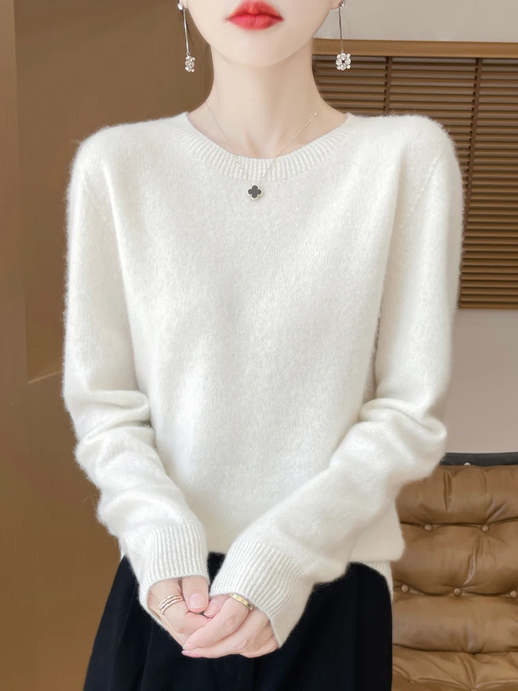 

Women's 100% Merino Wool O-neck Long Sleeve Pullover Sweater Soft Comfort Basic Knitwear for Spring Autumn Female Cloth