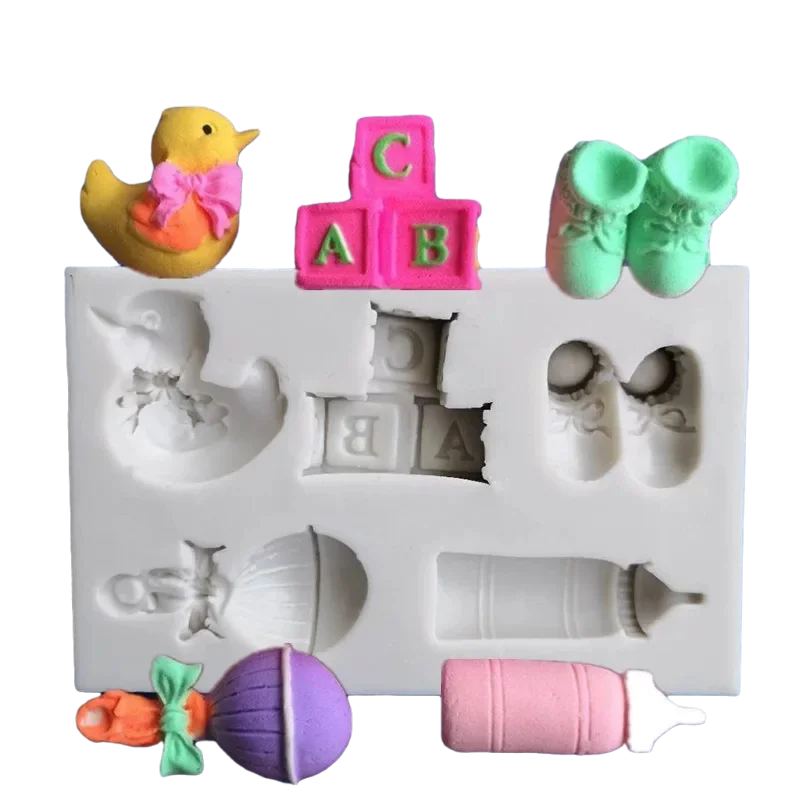 Baby Shoes Bottle Duck Toy Silicone Mold Sugarcraft Gumpaste Fondant Chocolate Mould Cupcake Topper DIY Baking Decorating Tools