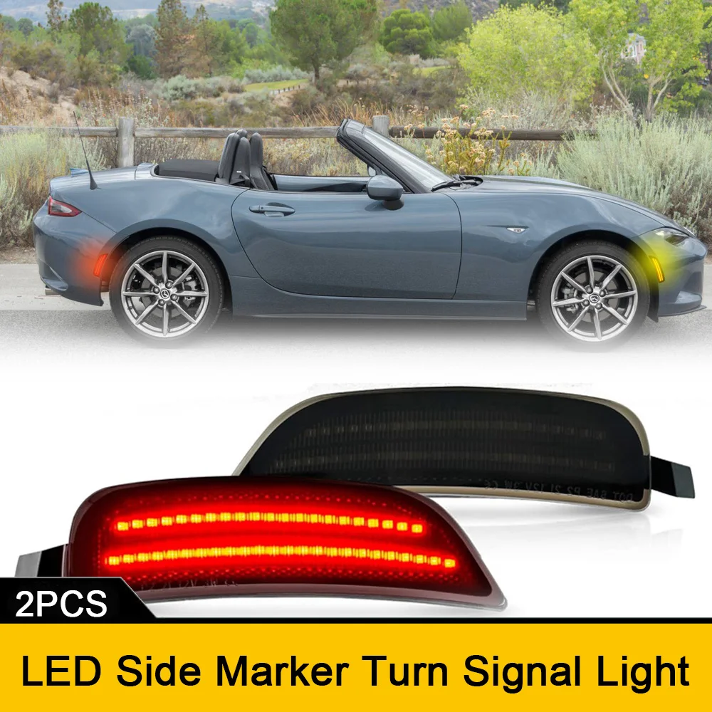 

LED Side Marker Lights Assembly Smoked Lens for 2016-2023 Mazda MX-5 Miata ND Front Amber & Rear Red Fender Side Marker Lamp