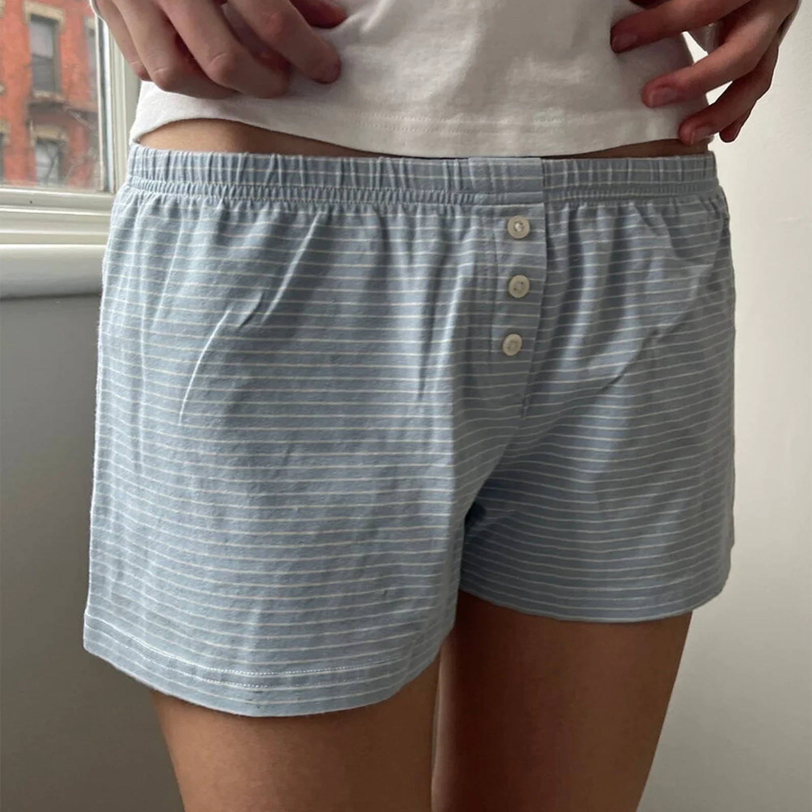 Combhasaki Womens Y2K Vintage Summer Casual Pajama Shorts Solid Color/Floral/Heart/Striped Loungewear Aesthetic Sleep Bottoms_ecoleips.com