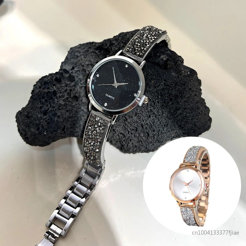 

Модные женские кварцевые наручные часы с черным золотом и бриллиантами, часы-браслет из нержавеющей стали для женщин и девочек, Лидер продаж, новинка 2025 г.