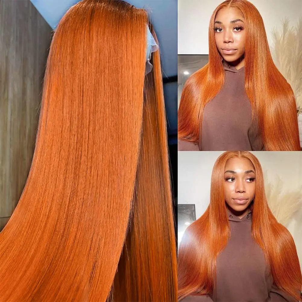 

Ginger Orange Straight Lace Frontal Wig 13X4 Lace Front Wigs Human Hair Pre Plucked Hairline with Baby Hair Brazilian Remy Hair