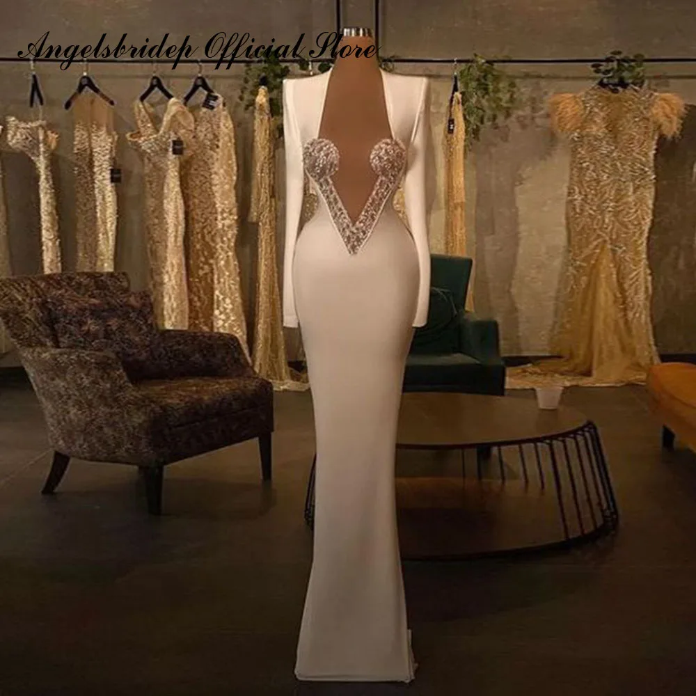 Angelsbridep, vestidos de novia personalizados de manga larga con cuentas, vestido de novia sirena 2025, vestido de novia personalizado hecho de Arabia Saudita para mujer