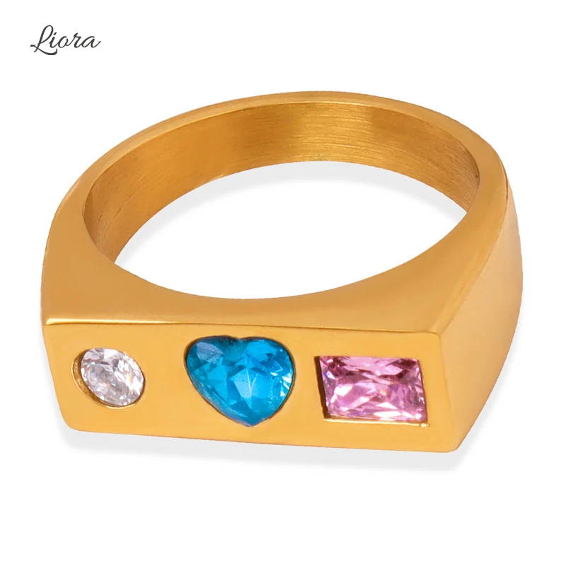 

Liora Stainless Steel Rings For Women Square Round Heart Pink Color Cubic Zirconia Women Charm Rings Fashion Waterproof Jewelry