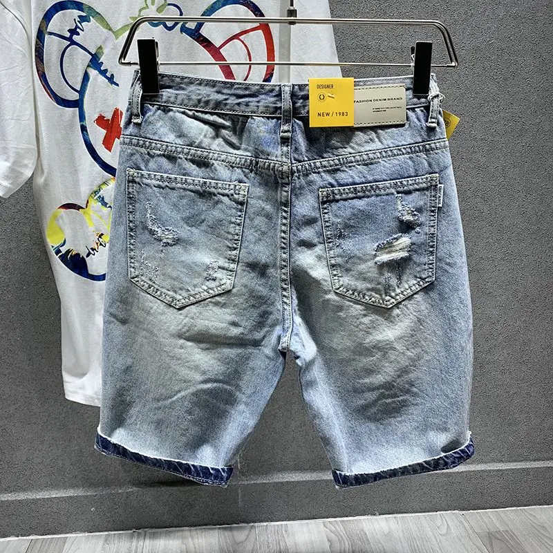 Koreanische Bewertungen Viele Kleidung Sommer Helle Gedruckt Denim Shorts Männer der Marke Lose Mittlere Koreanische Big Hafl Kurze Hosen