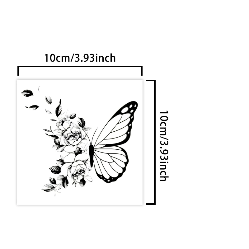 Butterfly and Flower, 1Pc Waterproof Temporary Tattoo Stickers, Long-lasting Waterproof for One to Two Weeks, For Arm, Leg.