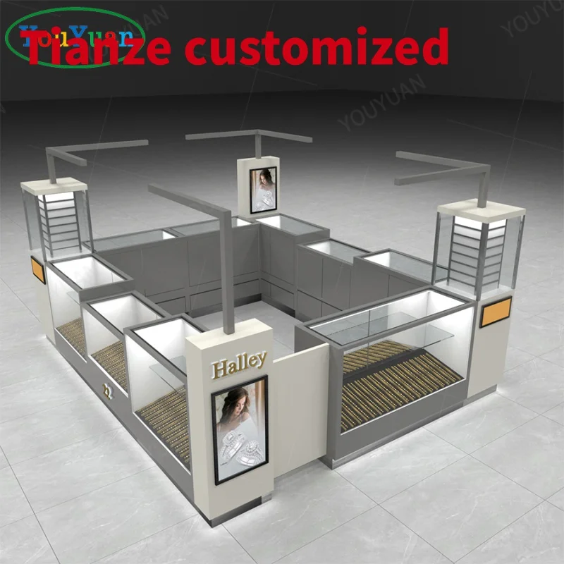 (customized)Factory Custom Beautiful Luxury Jewellery Display Stand Retail Store Jewelry Showcase kiosk