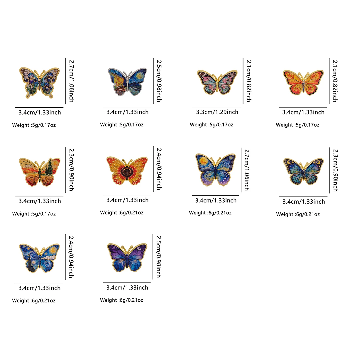 فان الغوه الفن اللوحة المينا دبوس التلبيب دبابيس لحقائب الظهر فراشة شارات لعوب بروش للملابس مجوهرات هدايا للأصدقاء