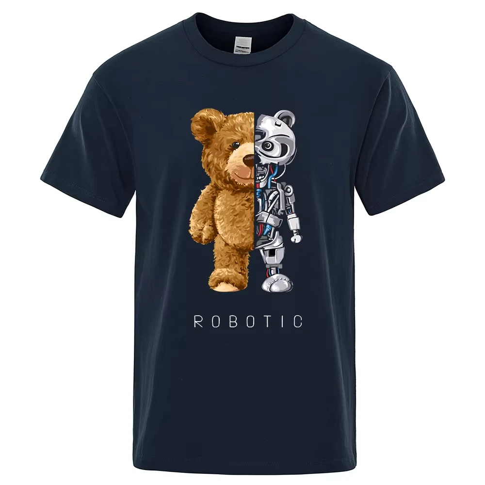 2026New Funny Ted Bear Robot Tshirt Robotic Bear Shirt Casual Clothes Men Fashion Clothing Cotton T-Shirt Tee Top Loose