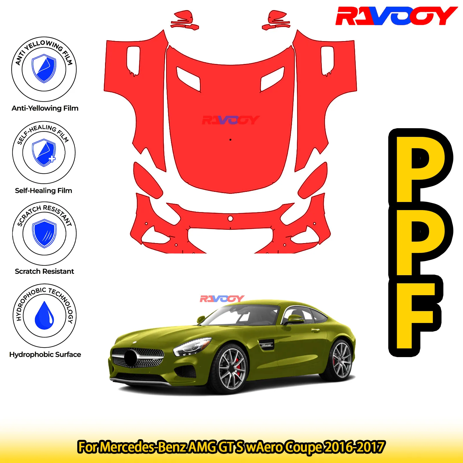 لمرسيدس بنز AMG GT S wAero كوبيه 2016-2017 لامع أسود غير لامع Precut الجبهة PPF عدة طبقة حماية الطلاء #1