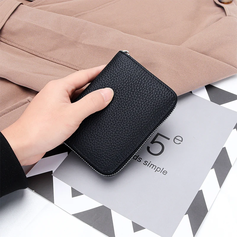 Genuine Leather Card Wallets Men Simple Business Card Holders Large Capacity Change Organizer Women Cowhide Card Case Coin Purse