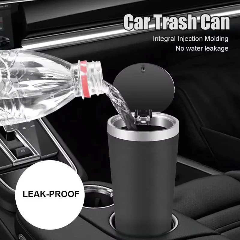 Compact Leakproof Mini Car Trash Can with Easy-Press Pop-Up Lid Durable Odor-Blocking Waterproof ABS Bin for Cup Holders Storage