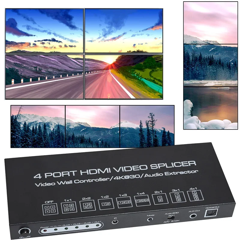 4K 2x2 HDMI Wall Controller Multi Screen Splicing Processor 1x2 1x3 1x4 2x1 3x1 4x1 4 TV Splicing Box 4 Port Video Wall Splicer